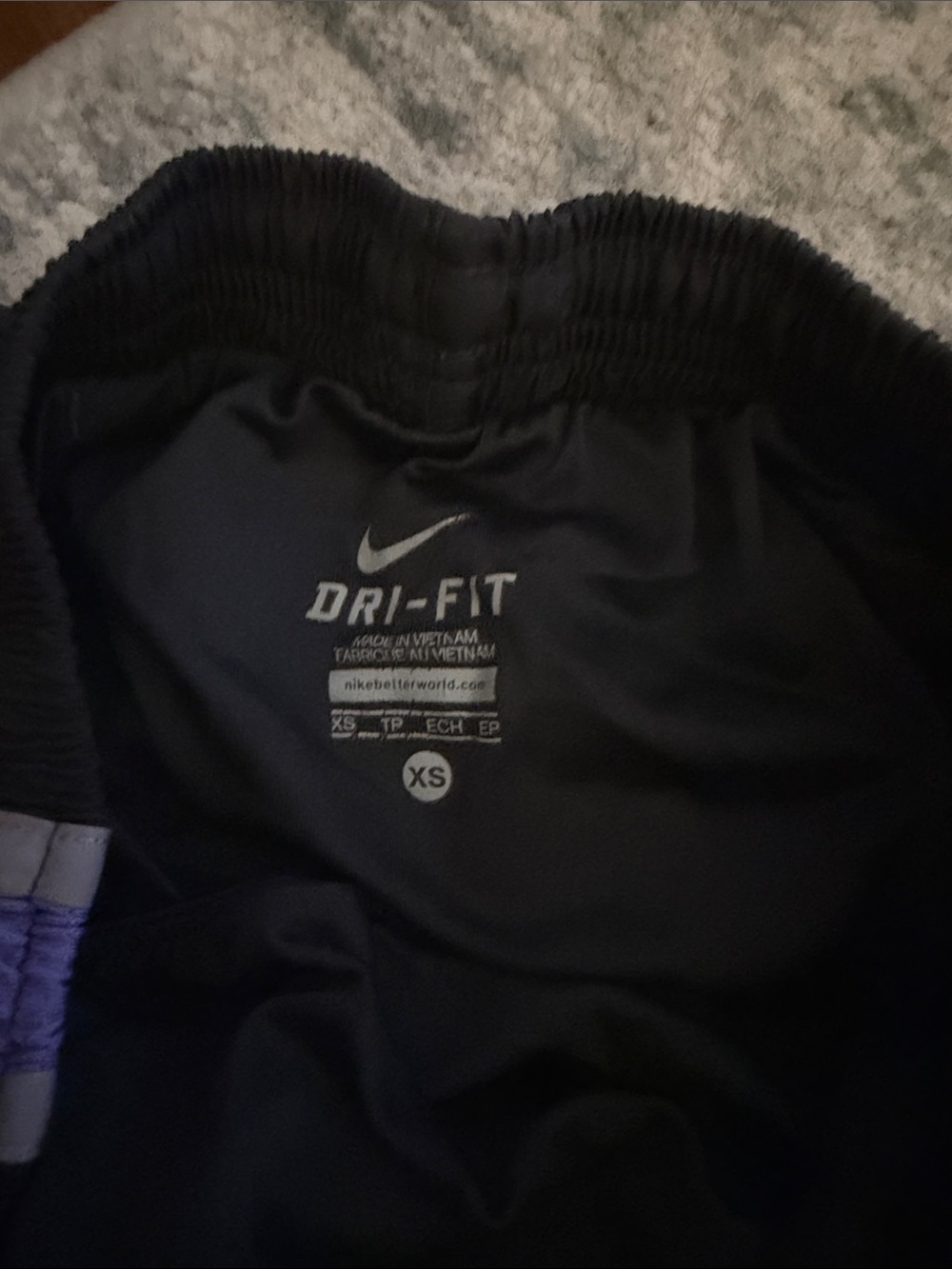 Nike Black Athletic Shorts with Purple and Gray Trim - Picture 2 of 2